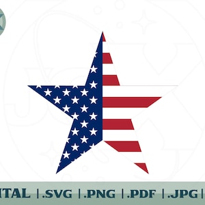 May include: A blue star with white stars and red and white stripes, resembling the American flag.