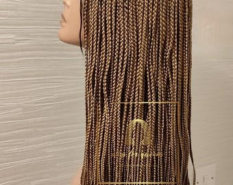 Centre part braided wig with lace closure and baby hair for black women
