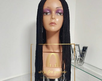 Centre part twists braids wig with lace closure and baby hair for black women