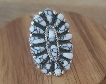 White Buffalo Stone Cluster Ring silver jewelry native americans jewelry multi stone ring Boho jewelry southwestern jewelry gifts for women