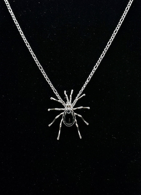 Large Spider pendant necklace black jewelry silver