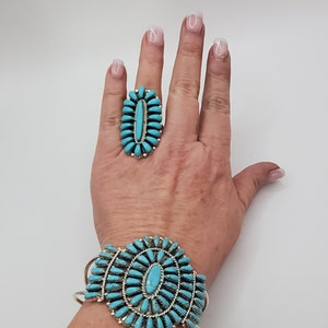 Long Turquoise cluster ring Zuni jewelry squash blossom ring gift for women big ring gemstone jewelry December birthstone ring blue jewelry image 4