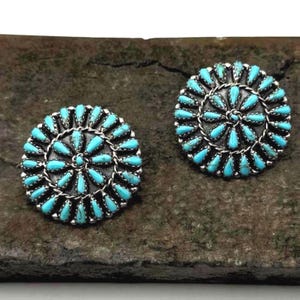 Turquoise cluster earrings, silver everyday wear earrings, round sterling silver clusters, handmade gifts for women jewelry multistone studs