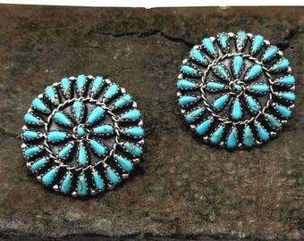 Turquoise cluster earrings, silver everyday wear earrings, round sterling silver clusters, handmade gifts for women jewelry multistone studs