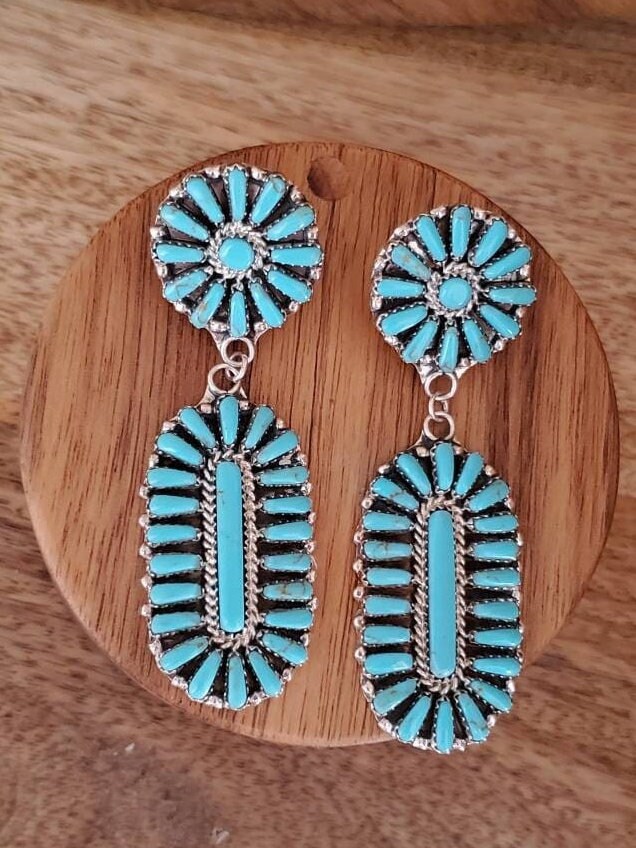Turquoise Long Earrings Cluster Jewelry Gift for Cowgirl Earrings Statement Silver Dangle Earrings Wedding Gift for Her Birthday Friend Gift Etsy Ireland