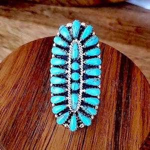 925 Sterling Silver Blue Green Natural Turquoise Ring for
