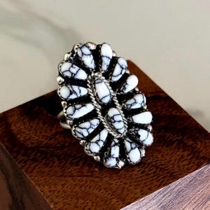 White Buffalo Stone Cluster Ring silver jewelry native americans jewelry multi stone ring Boho jewelry southwestern jewelry gifts for women
