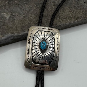 Bolo tie silver turquoise stones jewelry gift father western tie gift for boyfriend gift for husband accessories for best man gift him