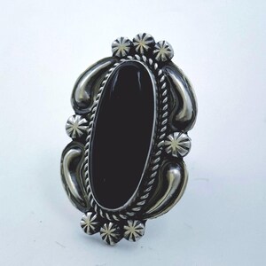Black onyx concho ring, large statement sterling silver jewelry, ring gifts for her, big stone wide shank ring, hallmarked signed ring