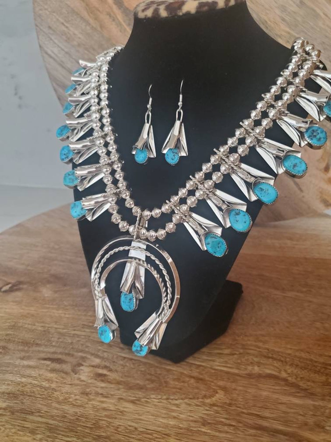 Large Silver Necklace Squash Blossom Native Americans Jewelry Etsy