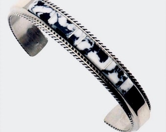 White buffalo bracelet silver cuff minimalist jewelry white black inlay