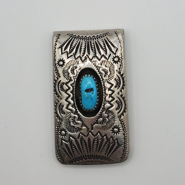 Vintage sterling silver turquoise money clip wallet for men accessories for husband gift for boyfriend Father's Day present for dad