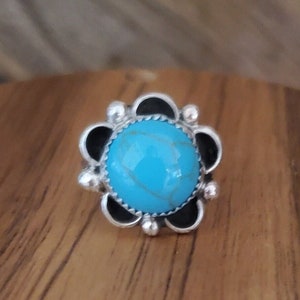 Turquoise ring flower ring white buffalo ring black ring hippy gifts jewelry flower gifts flower power gift for teenage girl gift for friend