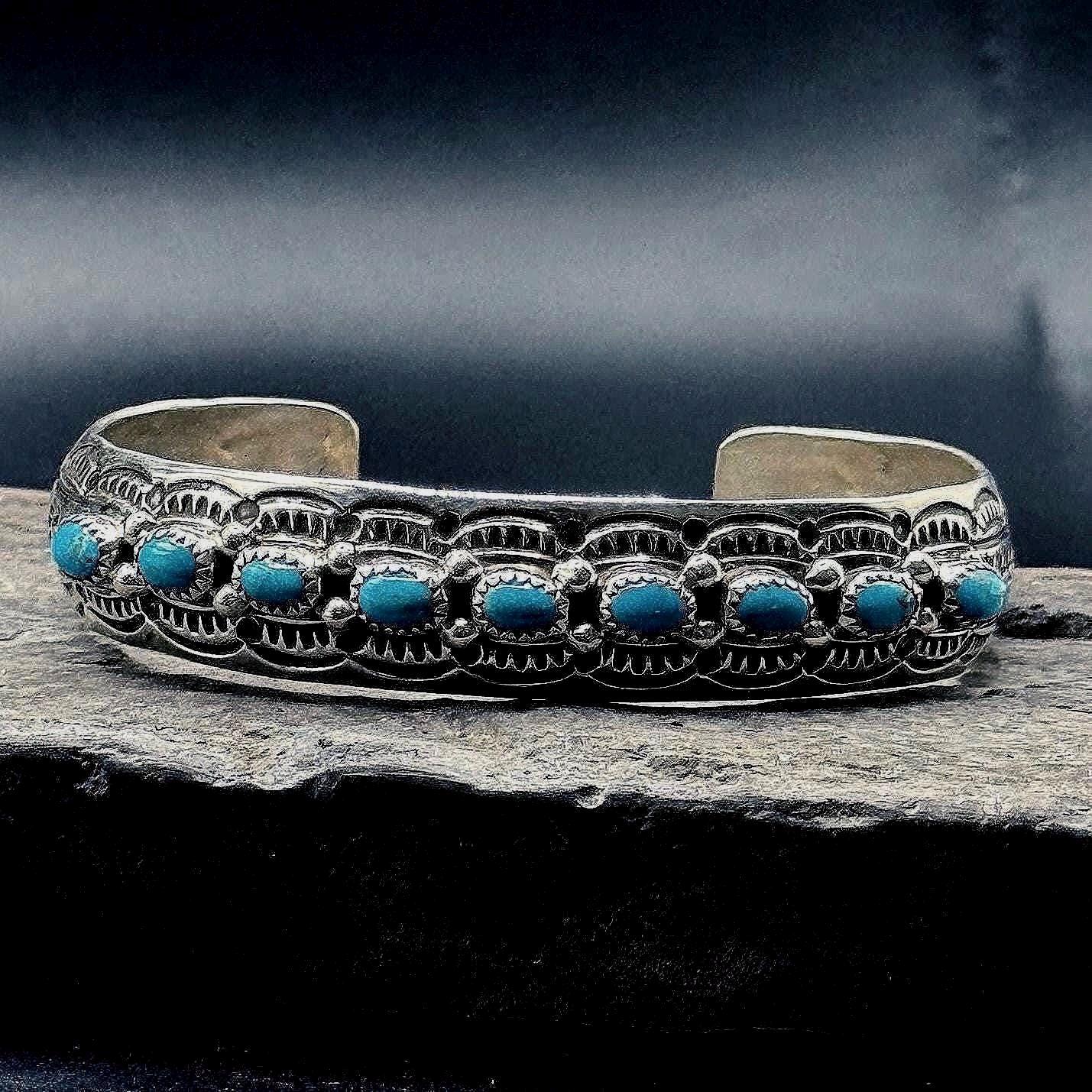 Turquoise Stones Bracelet Indian Jewelry Sterling Silver Cuff 