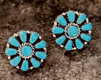 Cluster earrings turquoise studs silver boho jewelry western gifts for her
