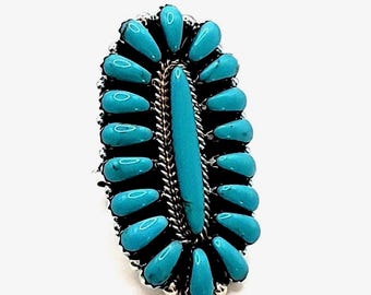 Large turquoise cluster ring women jewelry handmade silver Indian made