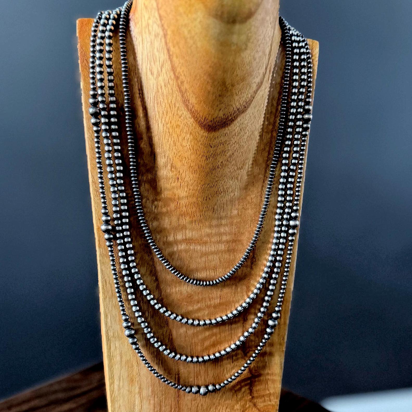 Silver Bead Necklace Indian Navajo Pearls Jewelry Western Gift for