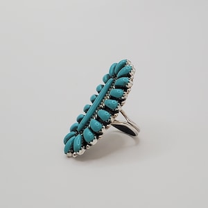 Long Turquoise cluster ring Zuni jewelry squash blossom ring gift for women big ring gemstone jewelry December birthstone ring blue jewelry image 7