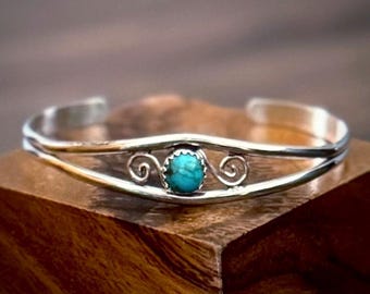 Dainty turquoise cuff bracelet small wrist sterling silver jewelry for her