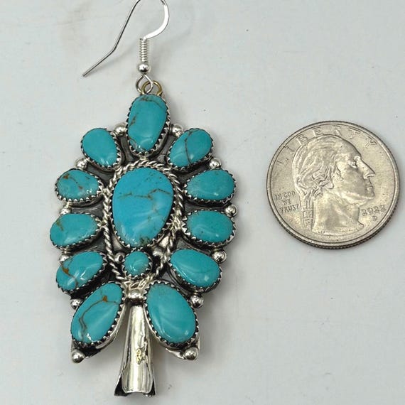 Large turquoise statement earrings silver cluster… - image 4