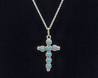 Turquoise cross necklace native americans jewelry vintage turquouse sterling silver jewelry religious gifts for women gifts spiritual gifts