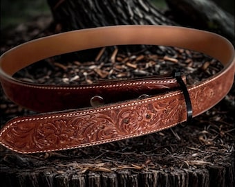 Womens vintage western belt leather cowboy tooled belts for women