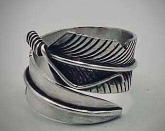 Feather ring wrap ring silver ring adjustable ring handmade jewelry native americans jewelry sterling silver western ring feather rings