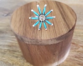Flower ring Zuni jewelry needlepoint turquoise circle ring sterling silver matching earrings jewelry set native americans