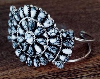 White buffalo bracelet black white jewelry clusters bracelet 925 sterling silver