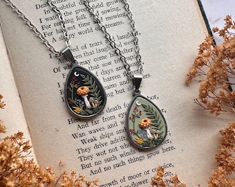 Handmade Mushroom Necklace: Polymer Clay Stainless Steel Chain