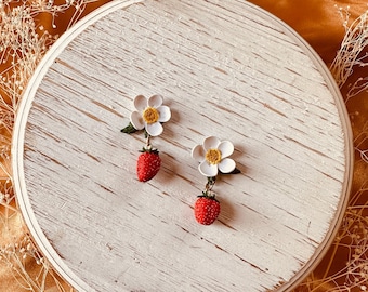 Handmade Strawberry Polymer Clay Earrings: Stainless Steel Posts