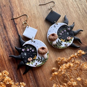 Handmade Polymer Clay Earrings | Sun and Moon Gardens | Mushroom Jewelry | Nickel Free