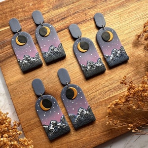 Handmade Polymer Clay Earrings | Solar Eclipse | Moon Earrings | Nickel Free Hypoallergenic