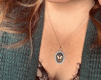 Woodland Moth Pendant Necklace | Floral | 20 in | Handmade Polymer Clay