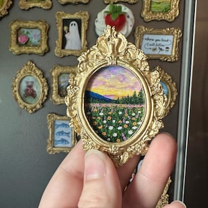 Ornate Gold Framed Sunset Painting Magnet: Floral Gallery Wall Art