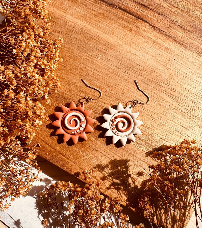 Sun Earrings Bohemian Sunrise Handmade Polymer Clay Earrings Nickel Free image 7