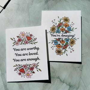 Positive Nachricht Notecard 4er-Set, Wildblumen Dankeskarte, du bist genug, Dankeskarten mit Umschlägen