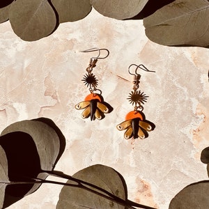 Boho Moth Earrings Handmade Polymer Clay Earrings Gold Nickel Free image 1