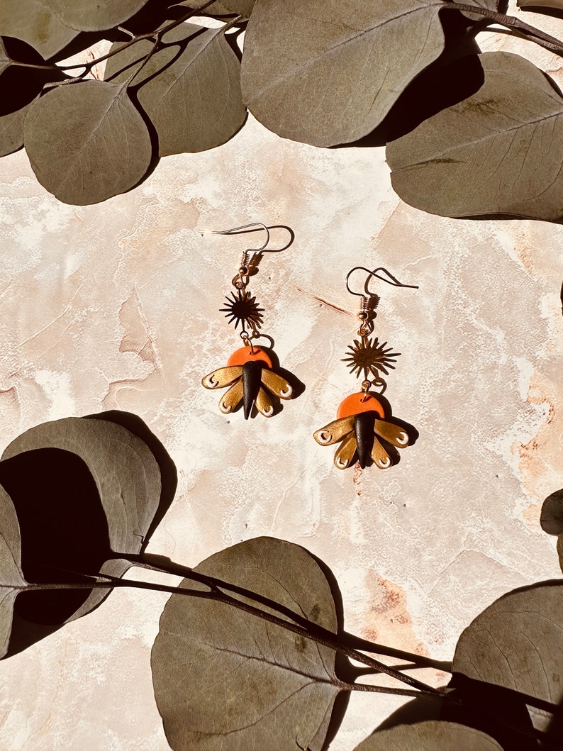 Boho Moth Earrings Handmade Polymer Clay Earrings Gold Nickel Free image 1