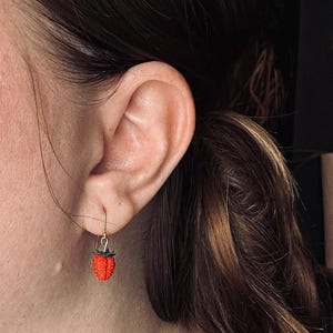 Miniature Strawberry Earrings | Handmade Polymer Clay Earrings | Real Fruit Earrings | Gift for her |  Nickel Free