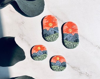 Handmade Polymer Clay Earrings | Landscape Art | Sunset | Hypoallergenic