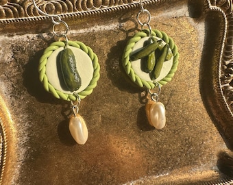 Handmade Pickle Earrings: Polymer Clay Food Jewelry, Hypoallergenic
