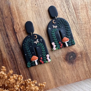 Handmade Polymer Clay Earrings Fairy Gardens Black Arch Earrings Nickel Free Hypoallergenic image 3