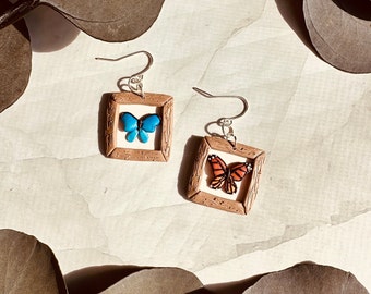 Mini Butterfly Display Earrings | Handmade Polymer Clay Earrings | Hypoallergenic Nickel Free
