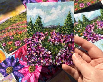 Field of Flowers Greeting Card: Landscape Painting Birthday Card