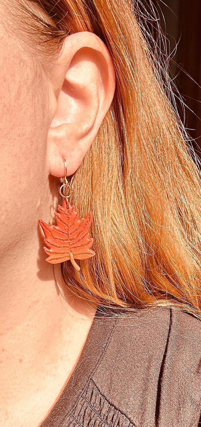 Handmade Polymer Clay Earrings Maple Leave Earrings Nickel Free Hypoallergenic image 6