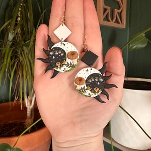 Handmade Polymer Clay Earrings | Sun and Moon Gardens | Mushroom Jewelry | Nickel Free
