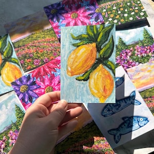 Lemon Oil Painting Greeting Card: Handmade Summer Art Print