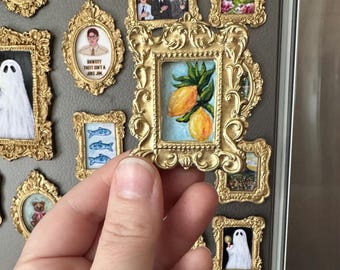 Mini Framed Lemon Oil Painting Fridge Magnet | Italian Summer | Handmade Clay Food magnet | Gift for Her | Realistic Miniature Food Magnet