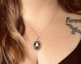 Floral Ghost Pendant Necklace | Sterling Silver Necklace | Handmade Polymer Clay Jewelry | 2 sizes